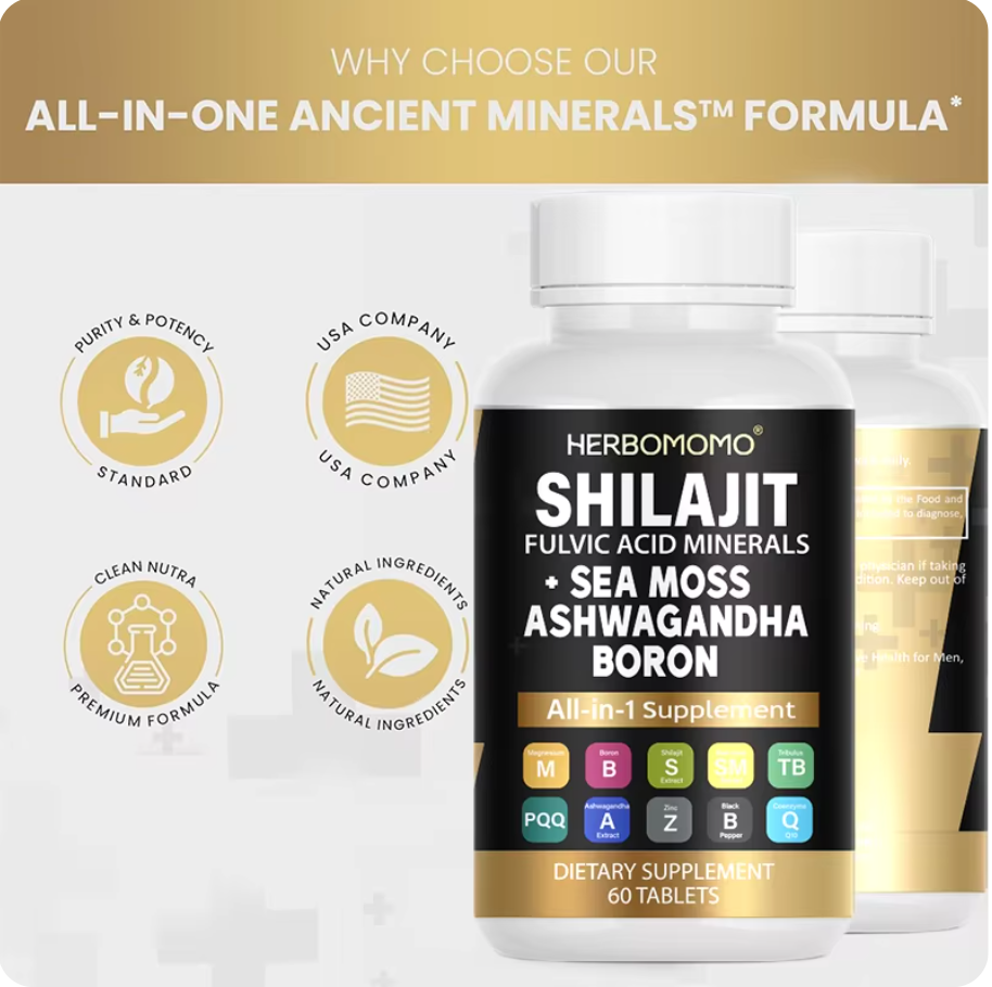 Shilajit Supplement 10,000 mg, Seaweed 6,000 mg, Tribulus, Boron, Magnesium – Non-GMO, Plant-Based, Pure and Organic Supplement – Supports Overall Health, Enhances Sexual Vitality