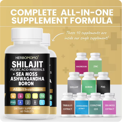 Shilajit Supplement 10,000 mg, Seaweed 6,000 mg, Tribulus, Boron, Magnesium – Non-GMO, Plant-Based, Pure and Organic Supplement – Supports Overall Health, Enhances Sexual Vitality