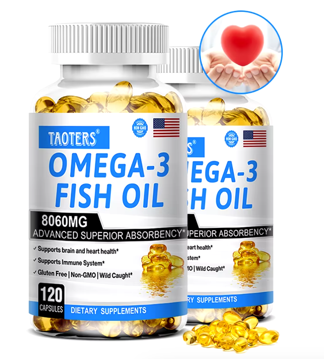 Fish Oil Omega 3 - Helps Improve Eyes, Joints, Antioxidants, Improves Skin Health, Brain Function and Supports Immunity