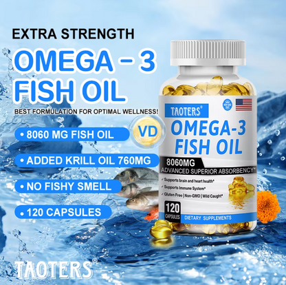 Fish Oil Omega 3 - Helps Improve Eyes, Joints, Antioxidants, Improves Skin Health, Brain Function and Supports Immunity