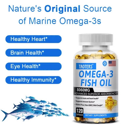 Fish Oil Omega 3 - Helps Improve Eyes, Joints, Antioxidants, Improves Skin Health, Brain Function and Supports Immunity