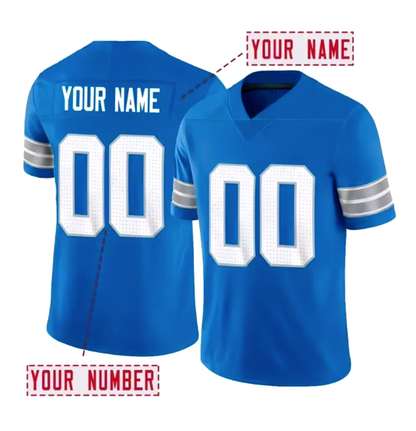 Detroit Blue V-Neck Personalized American Football Jersey - Customized Name and Number