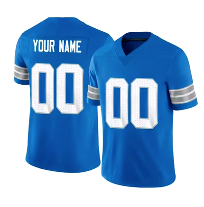 Detroit Blue V-Neck Personalized American Football Jersey - Customized Name and Number