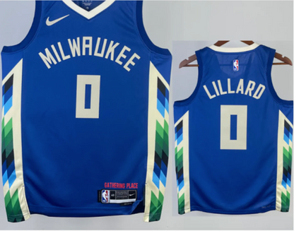 2022-23 BUCKS LILLARD #0 Blue City Edition Top Quality Hot Pressing NBA Jersey