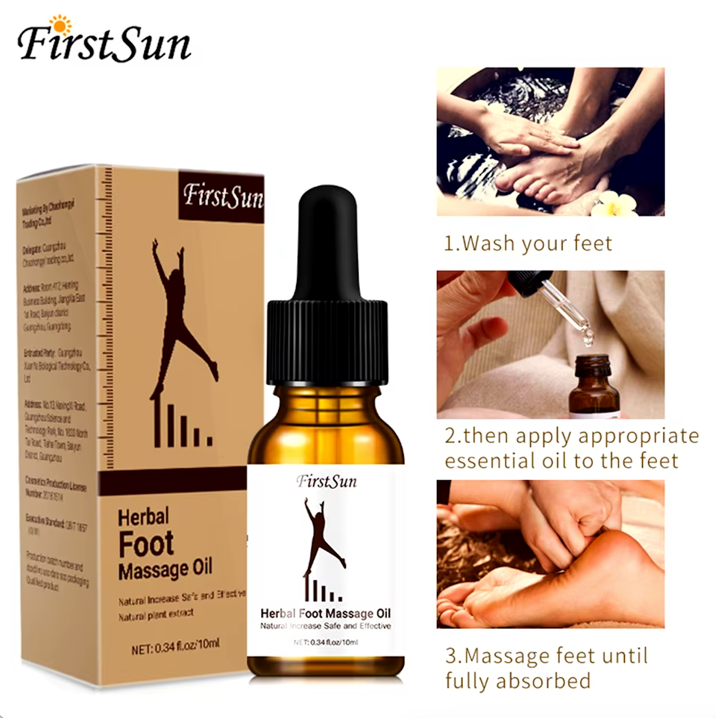 4 pcs Firstsun Height Increasing Oil Herbal Body Grow Taller Essential Oil Foot Massage Health Care Products Promot Bone Growth