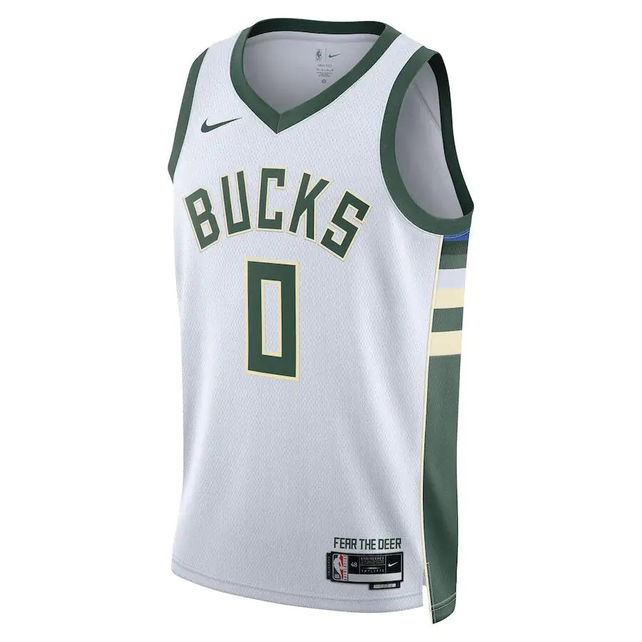 Camiseta blanca de Damian Lillard de los Milwaukee Bucks para hombre