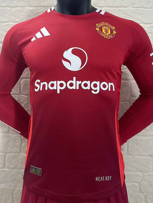 2024-25 Man Utd Home Long Sleeve Player Version Soccer Jersey