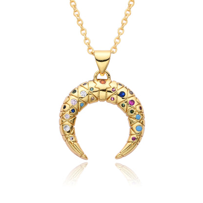 Full Diamond Crescent Moon Pendant Necklace with Micro Pave Setting