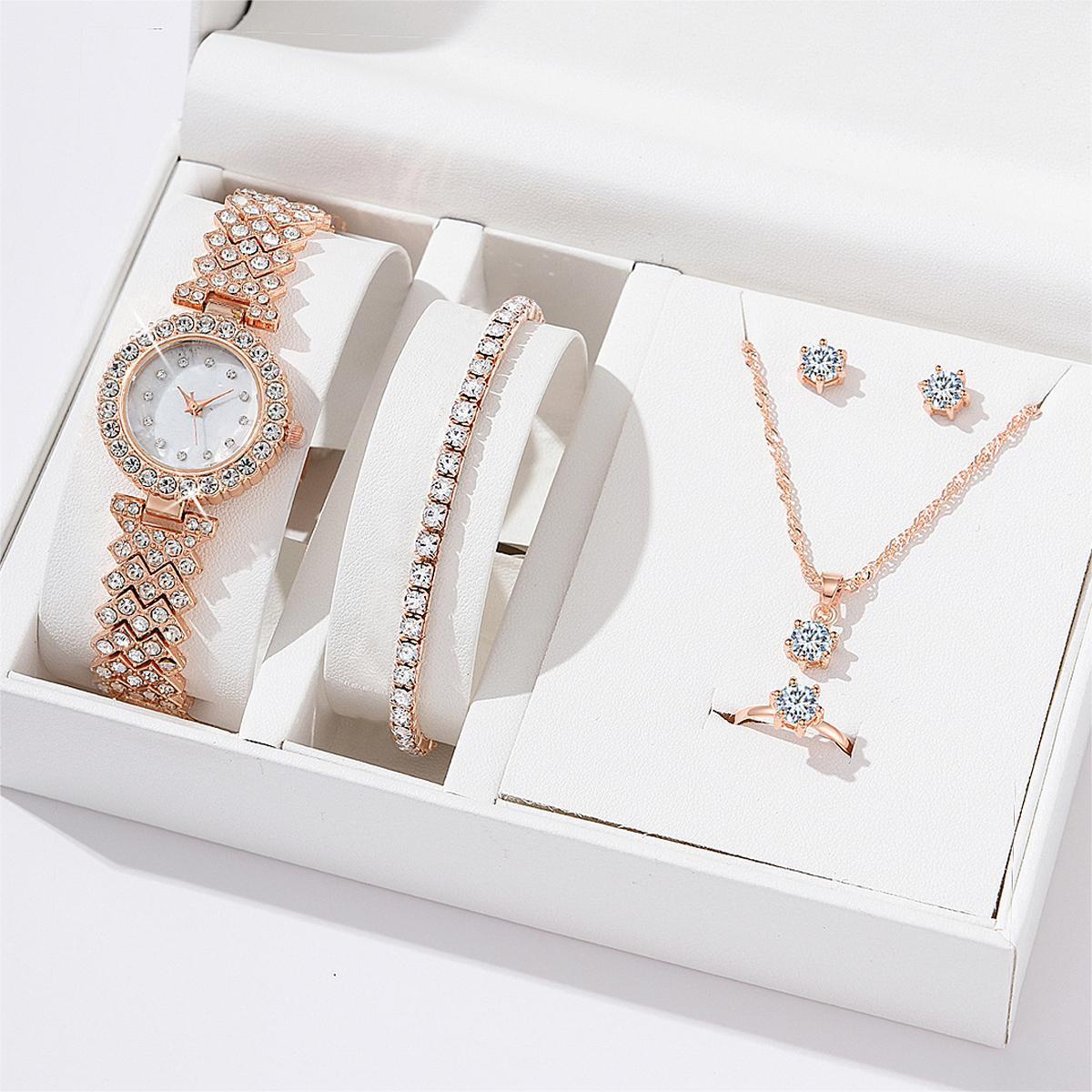 Alloy Quartz Women's Watch Necklace Earrings Bracelet Ring Set - 5-Piece Set