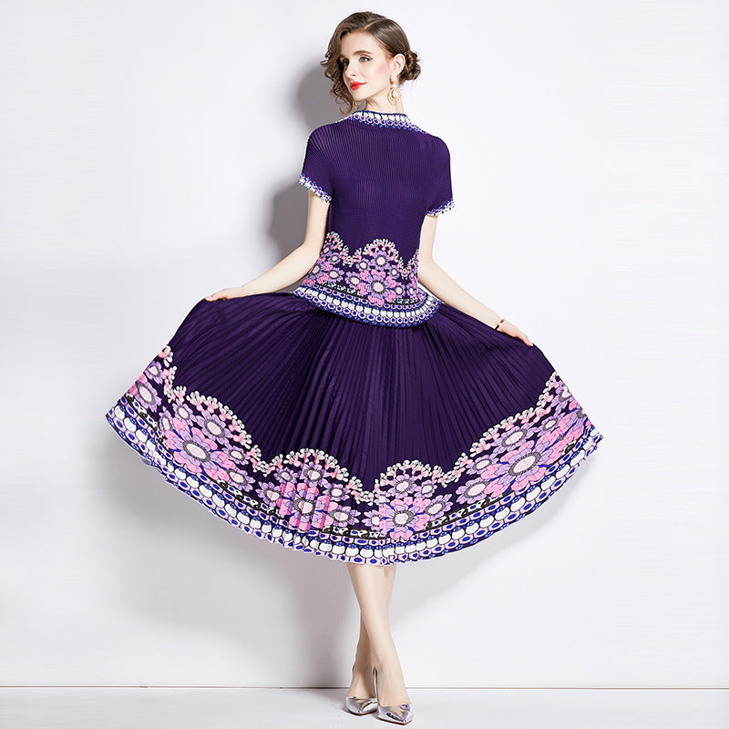 Pleated Princess Sleeve Elegant Dress