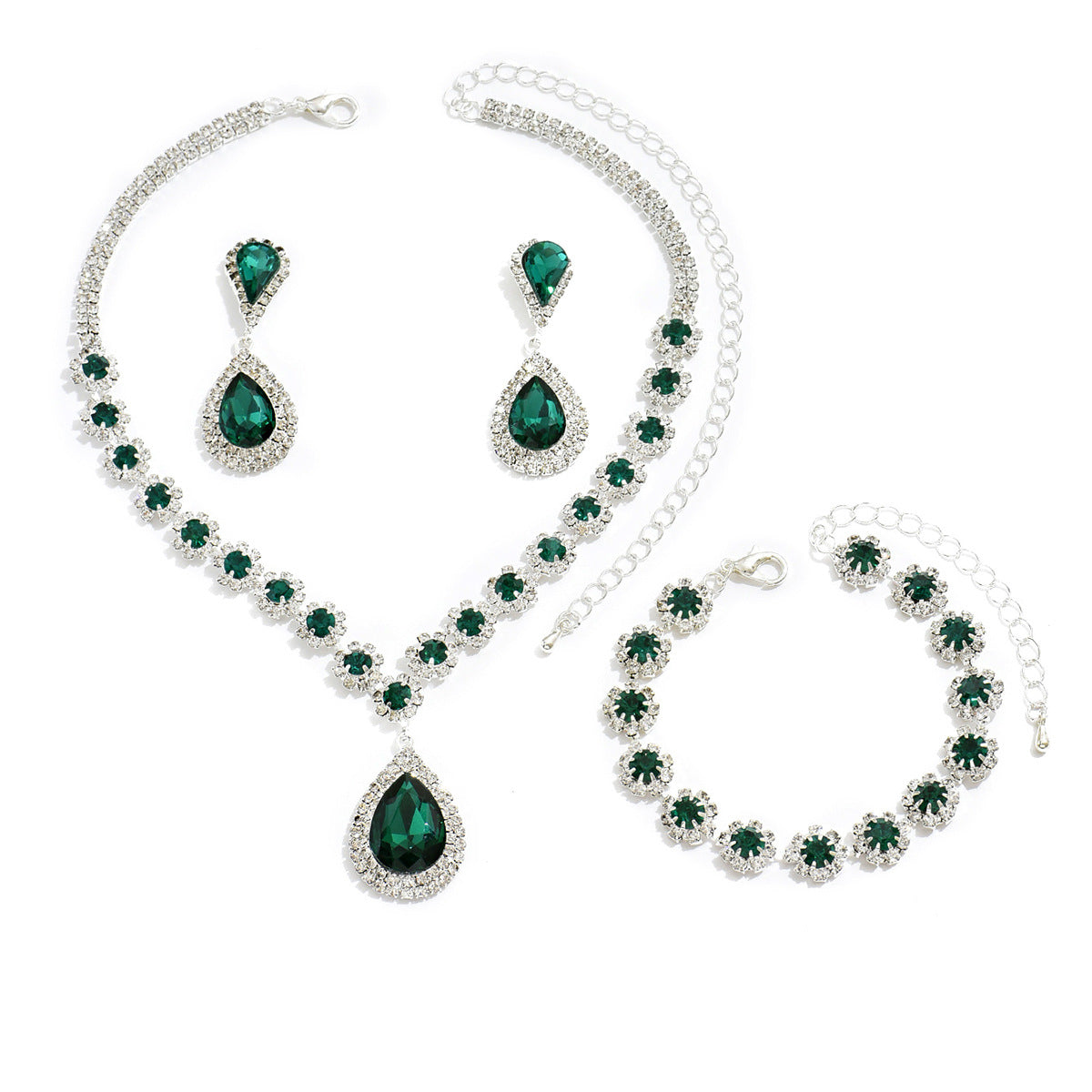 Artificial Diamond Three-Piece Set - Necklace, Bracelet, Earrings