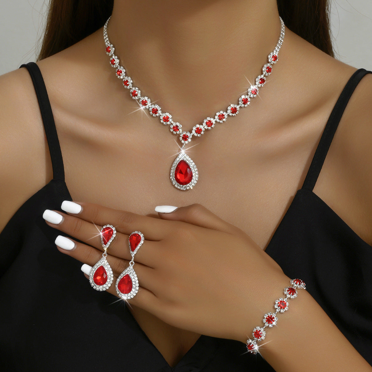 Artificial Diamond Three-Piece Set - Necklace, Bracelet, Earrings