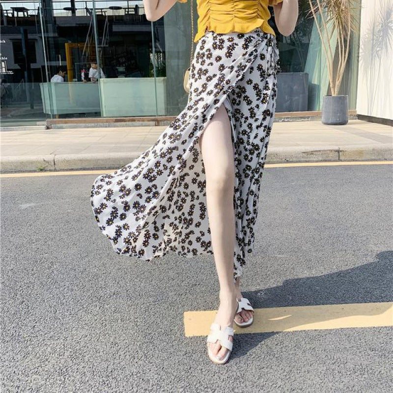 Sun-proof Skirt Chiffon Half-length High Waist A- Line With Lining