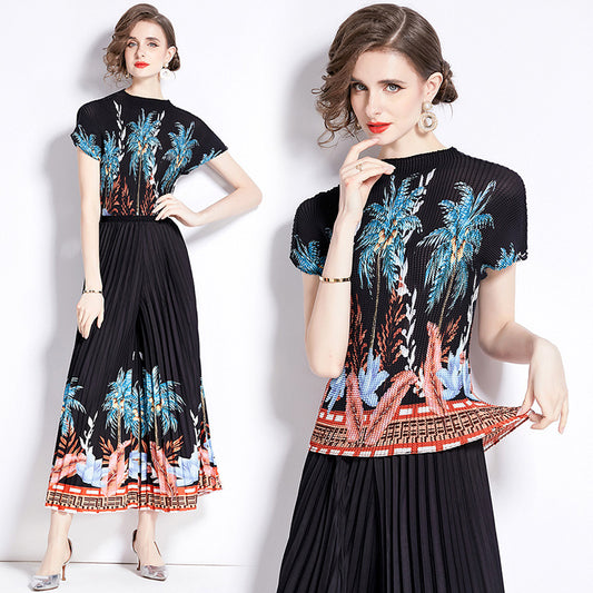 Stylish Design Pleated Skirt and Top Set