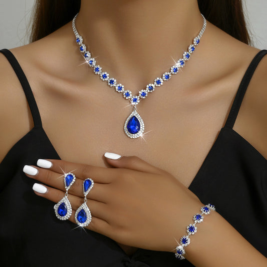 Artificial Diamond Three-Piece Set - Necklace, Bracelet, Earrings