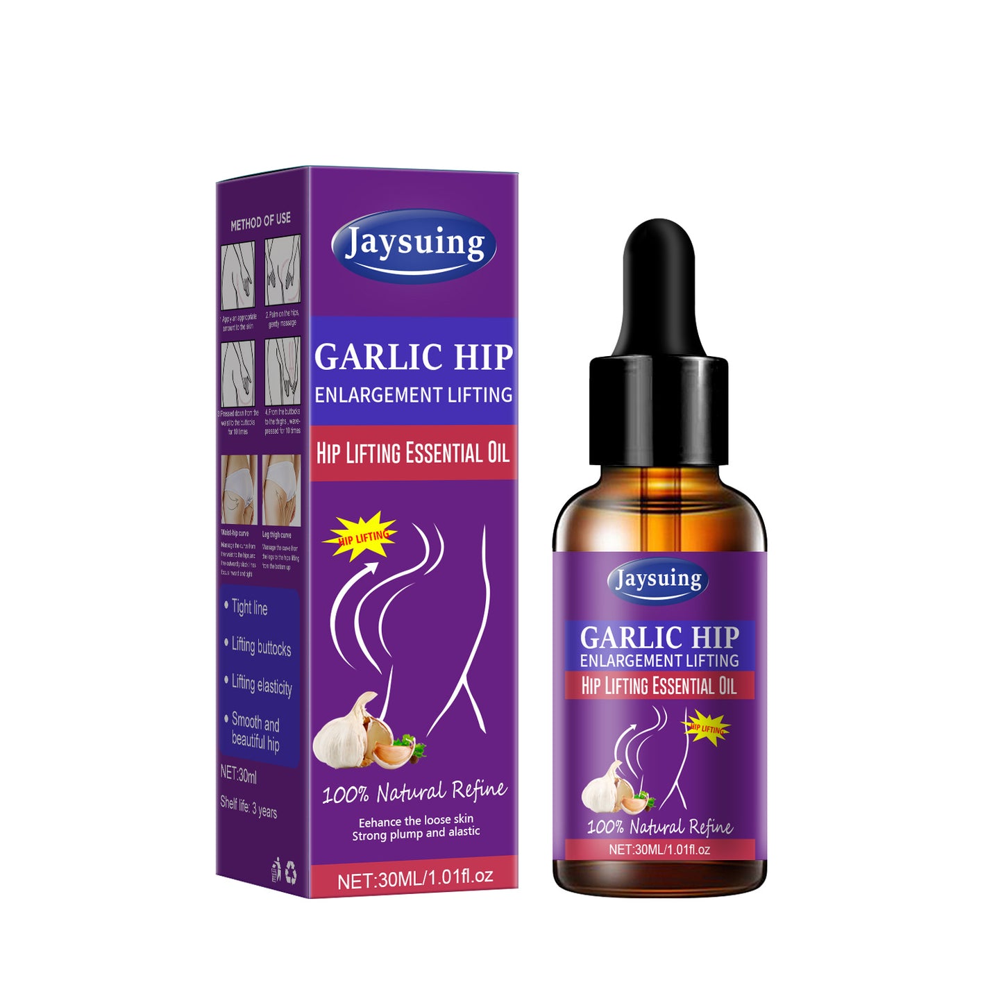 Aceite de masaje esencial con ajo reafirmante y reafirmante para caderas JAYSUING 30 ml