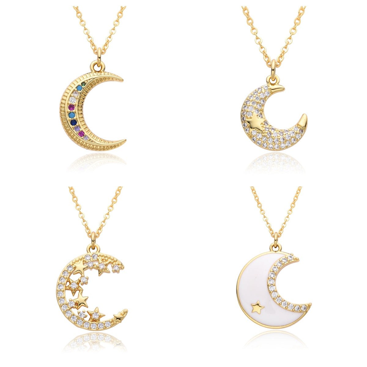 Full Diamond Crescent Moon Pendant Necklace with Micro Pave Setting