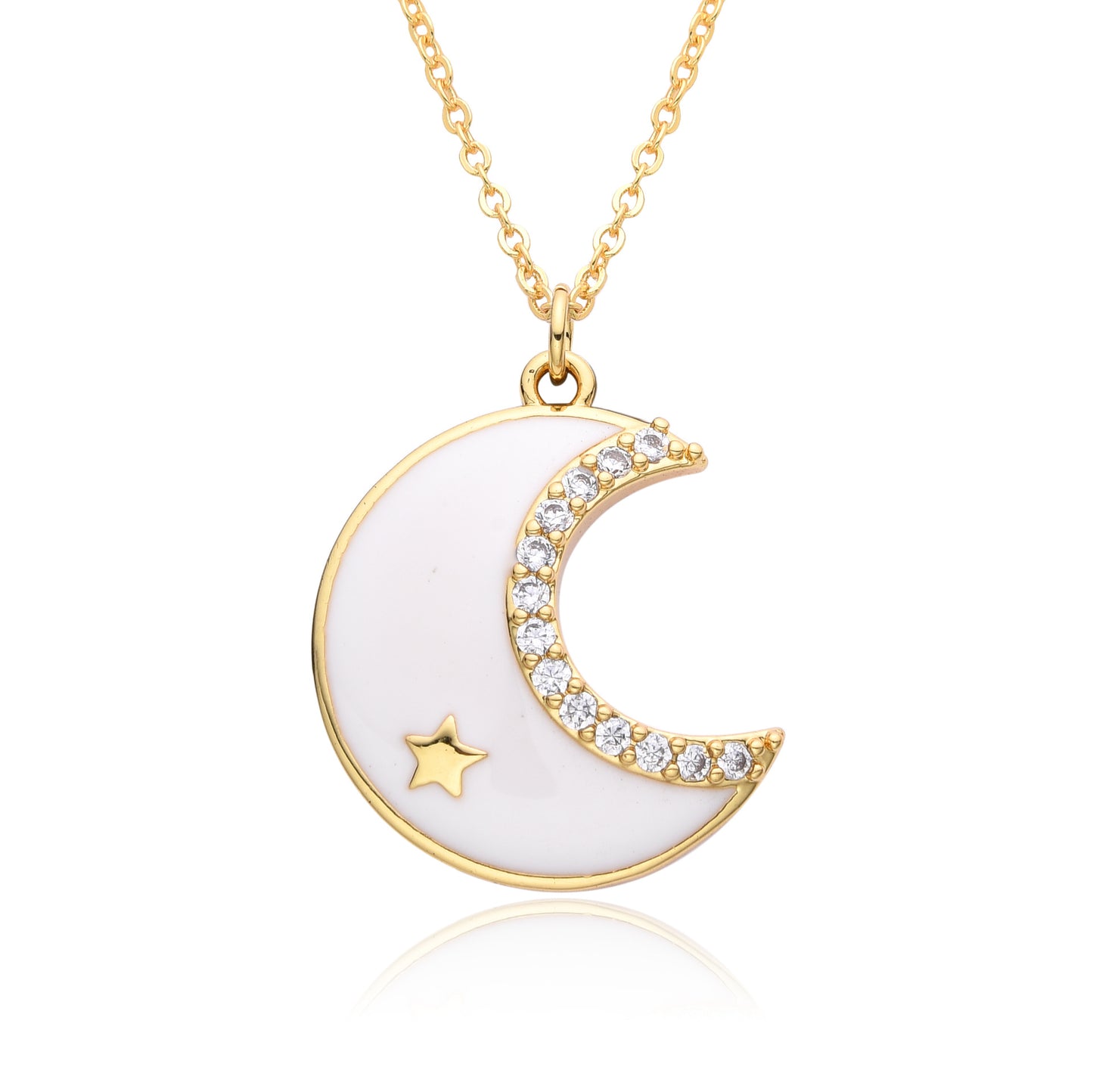 Full Diamond Crescent Moon Pendant Necklace with Micro Pave Setting