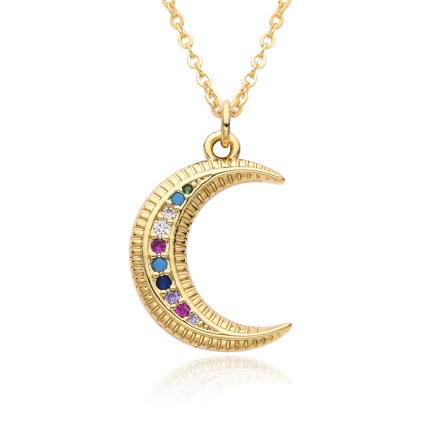 Full Diamond Crescent Moon Pendant Necklace with Micro Pave Setting