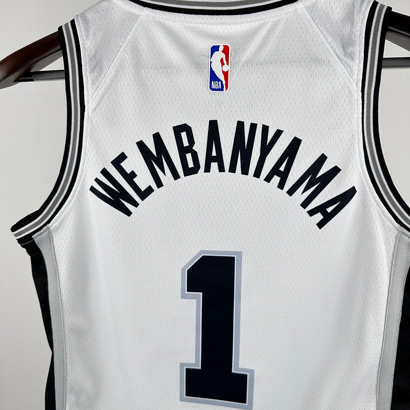 2024/25 Spurs WEMBANYAMA # 1 White Kids NBA Jersey