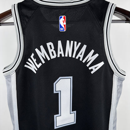 2024/25 Spurs WEMBANYAMA # 1 Black Kids NBA Jersey