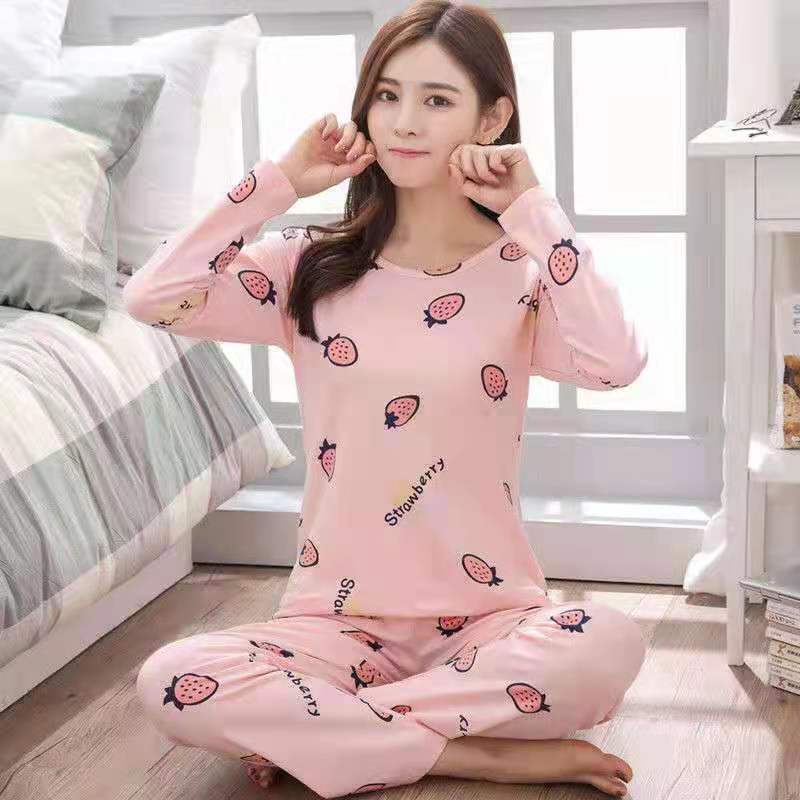 Pijama Takımı Kadın Sevimli Karikatür Baskı Pijama 2 Parça