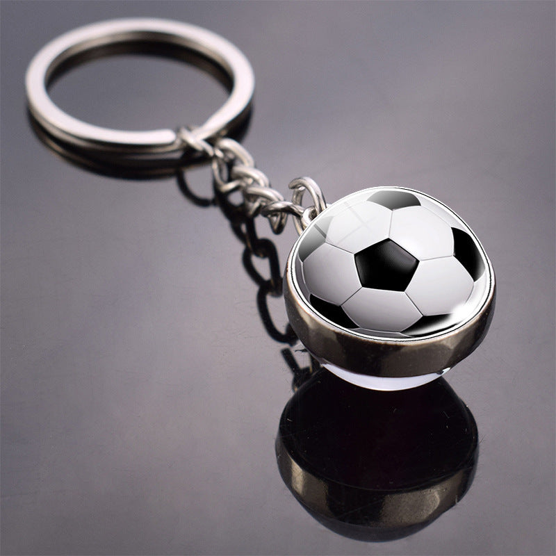 Football Keychain Glass Ball Double Sided Beads