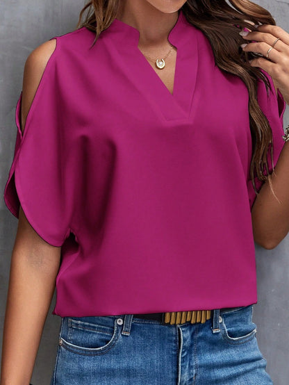 Top de mujer con mangas fuera del hombro elegante y a la moda con cuello en V