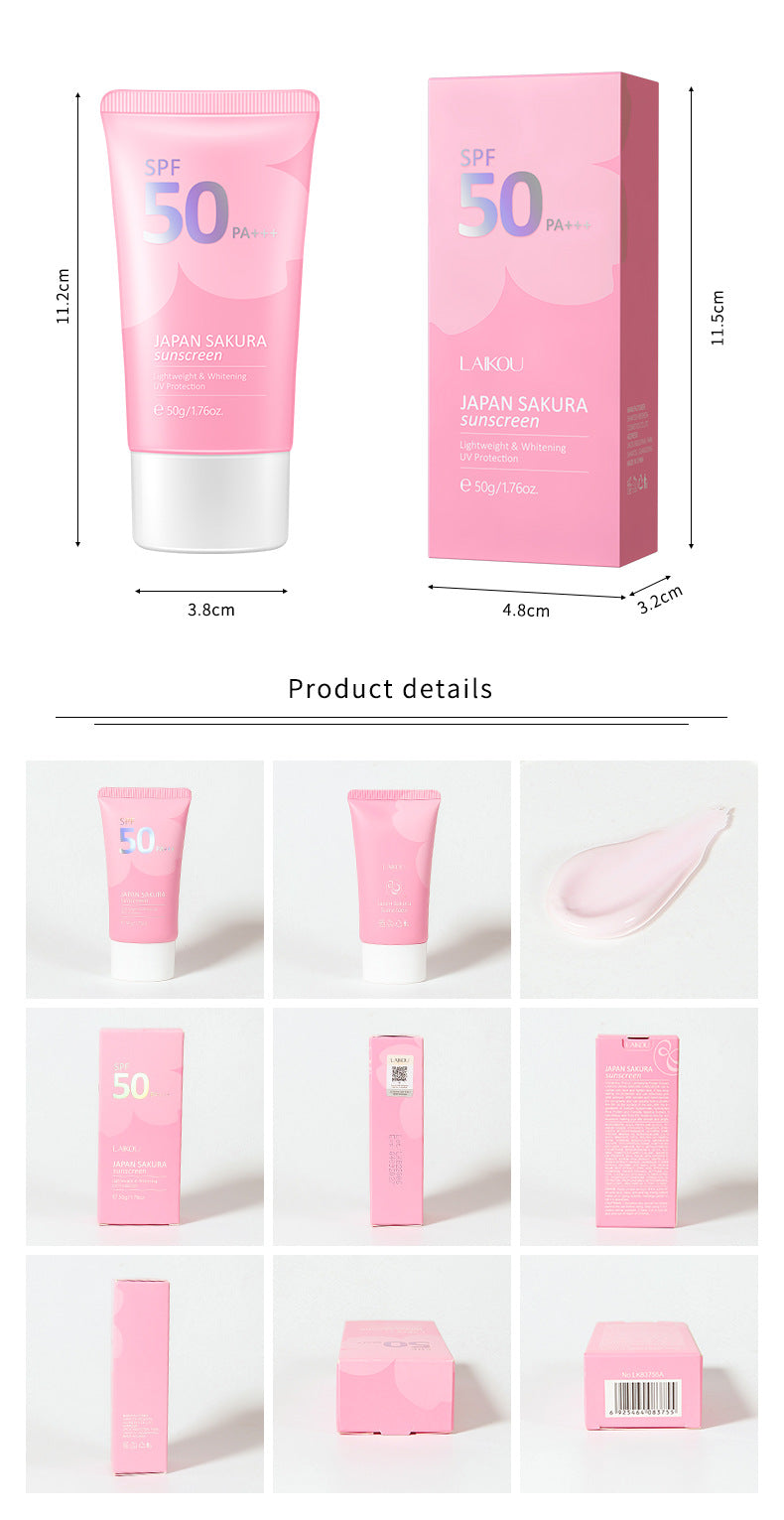 LAIKOU Japanese Sakura Cherry Blossom Moisturizing Whitening Sunscreen 50g, SPF: 50+ and PA+++ - Buy 3 Pay For 2