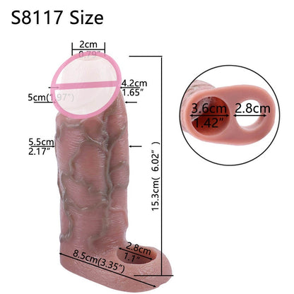 Artificial Penis Cover Soft Silicone Exotic Condom Men's Bold Lengthened Penis Ring Sexy Sex Product