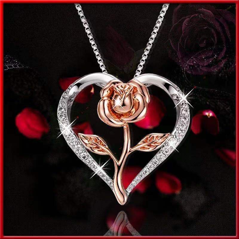 Collar de plata rosa con corazón de circonita