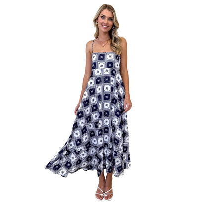 Çiçek Baskılı Askılı Slim Fit Uzun Elbise - Vestido con tirantes y estampado floral Vestidos largos ajustados de verano para mujer Ropa