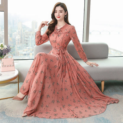 Women's Long Sleeve Slim Waist Printed Dress