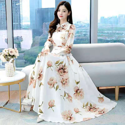 Women's Long Sleeve Slim Waist Printed Dress