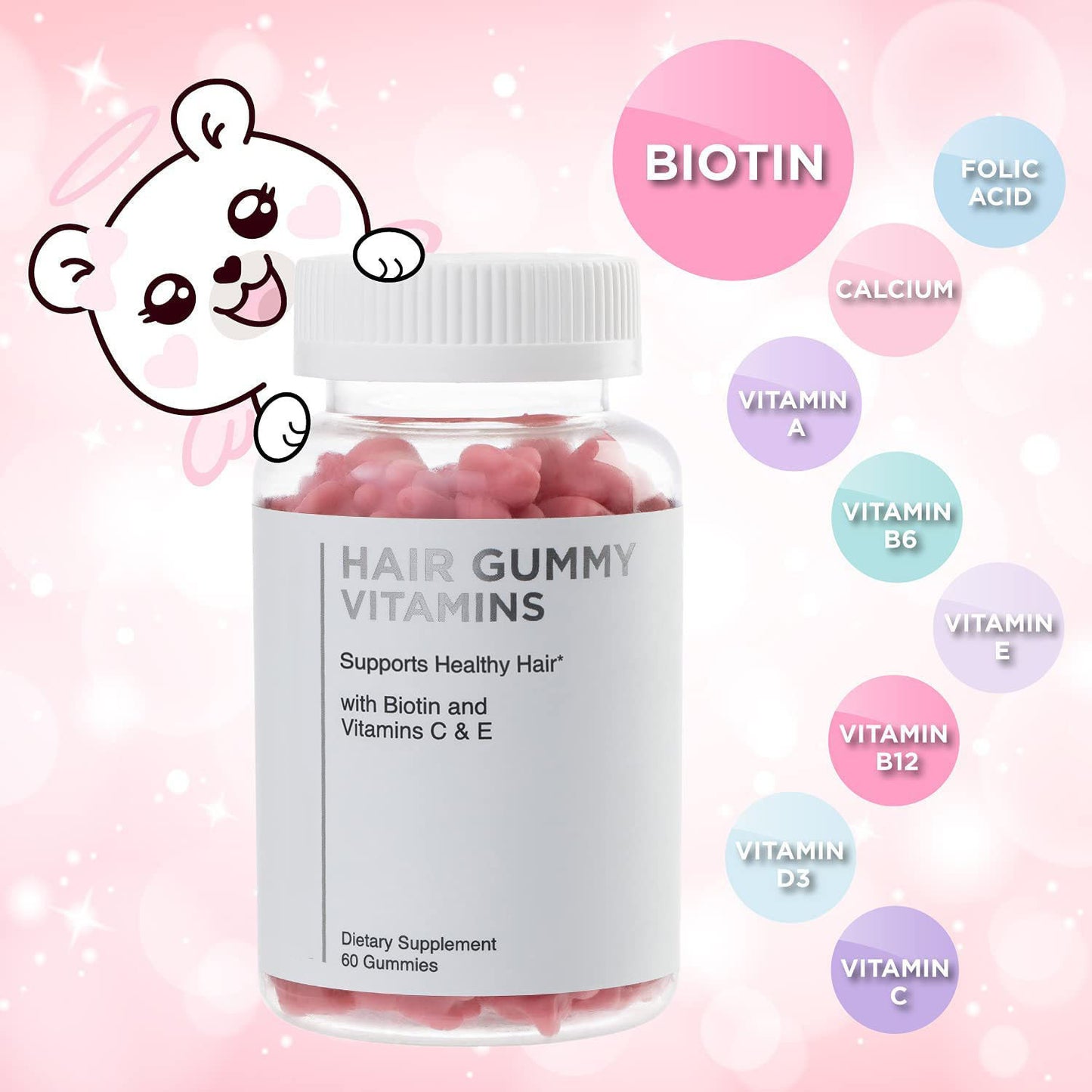 Composite Biotin Gummies, Hair Gummy Vitamins - Supports Hair Growth, Strengthens, Adds Shine and Vitality