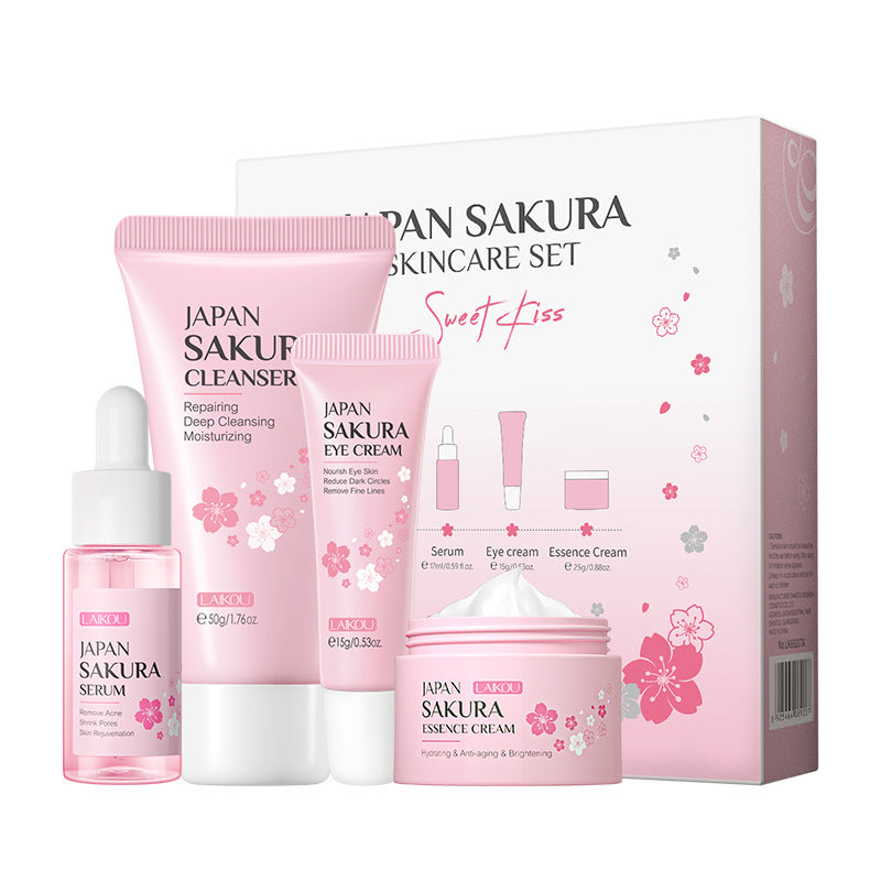 JAPAN SAKURA - LAIKOU Skincare Set with Sakura Extract - 4-Piece Set: Moisturizer, Cleanser, Eye Cream, and Serum - Buy 3, Pay For 2