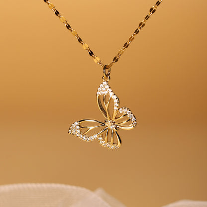 European And American Instagram Style Light Luxury Fashion Versatile Simple Butterfly Hollow Necklace