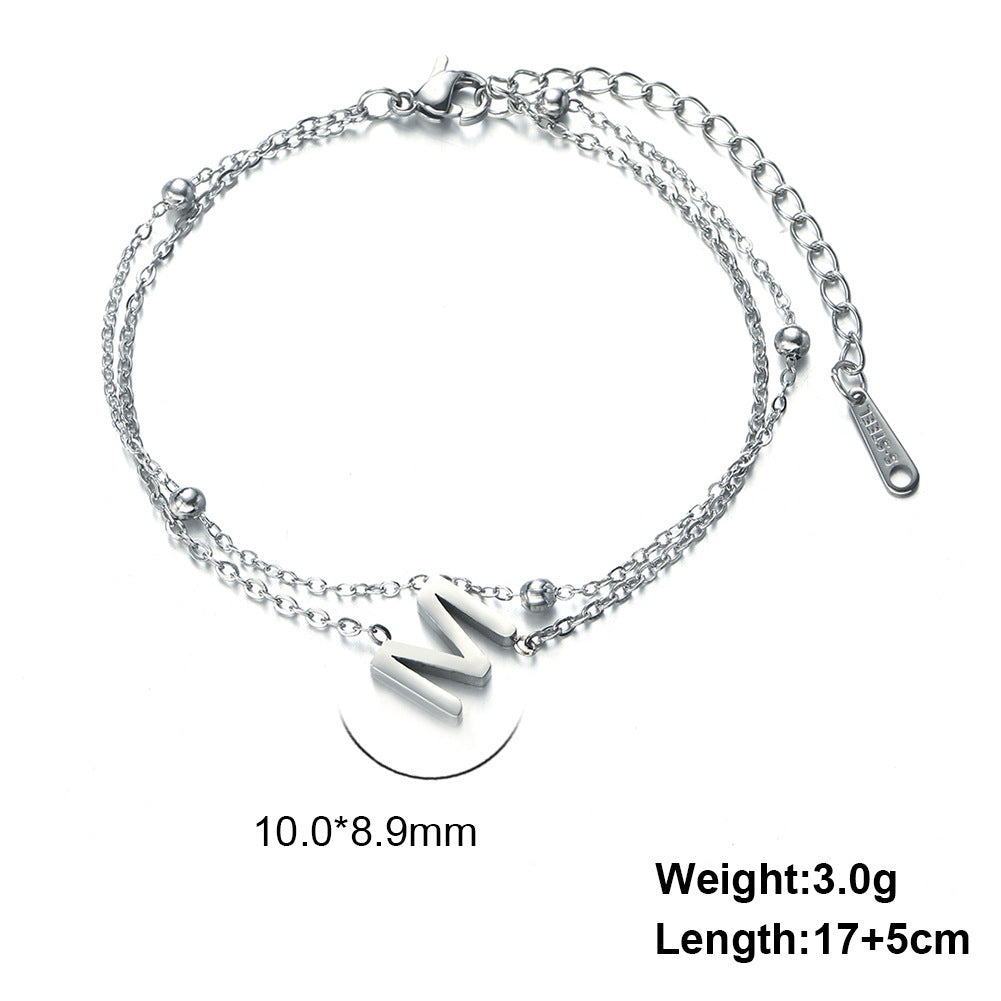 Titanium Steel Double-Layered Chain Letter Necklace Bracelet