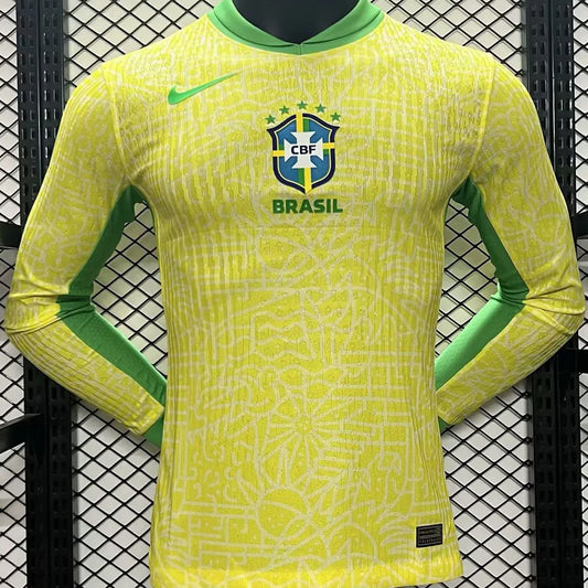 2024/25 Brazil Home Yellow Player Version Long Sleeve Jersey