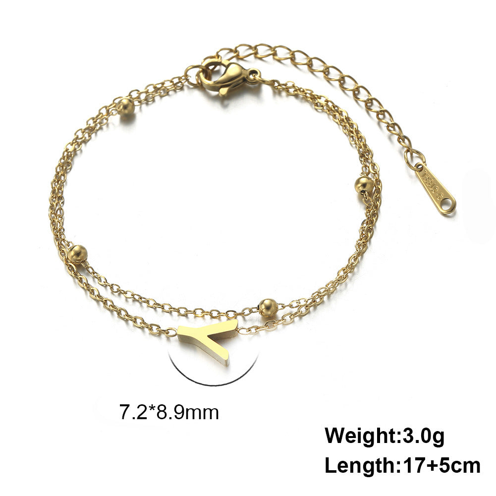 Titanium Steel Double-Layered Chain Letter Necklace Bracelet