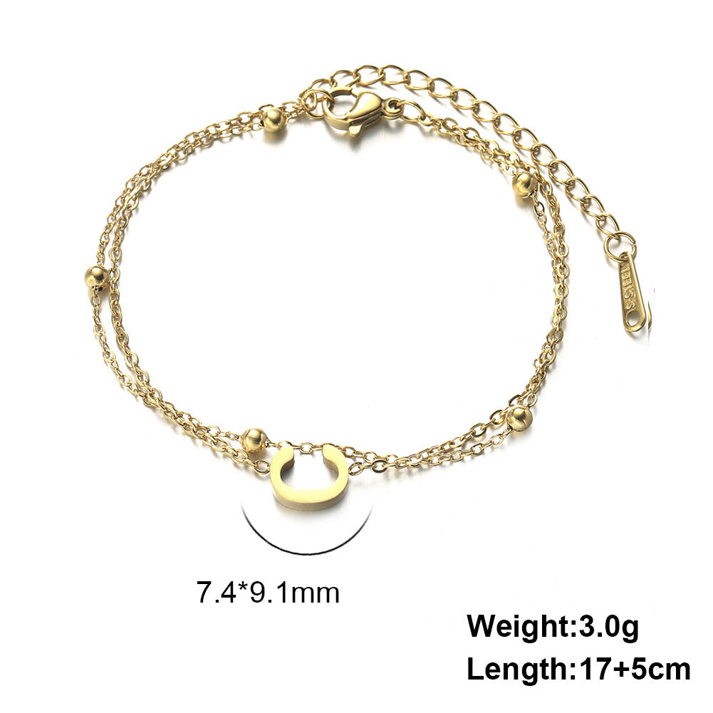 Titanium Steel Double-Layered Chain Letter Necklace Bracelet