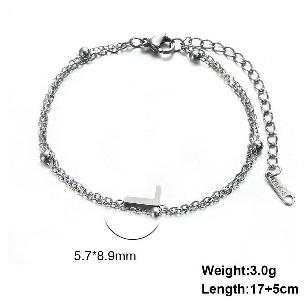 Titanium Steel Double-Layered Chain Letter Necklace Bracelet