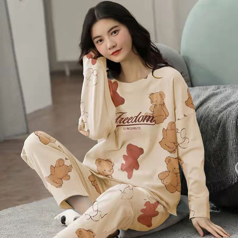 Pijama Takımı Kadın Sevimli Karikatür Baskı Pijama 2 Parça