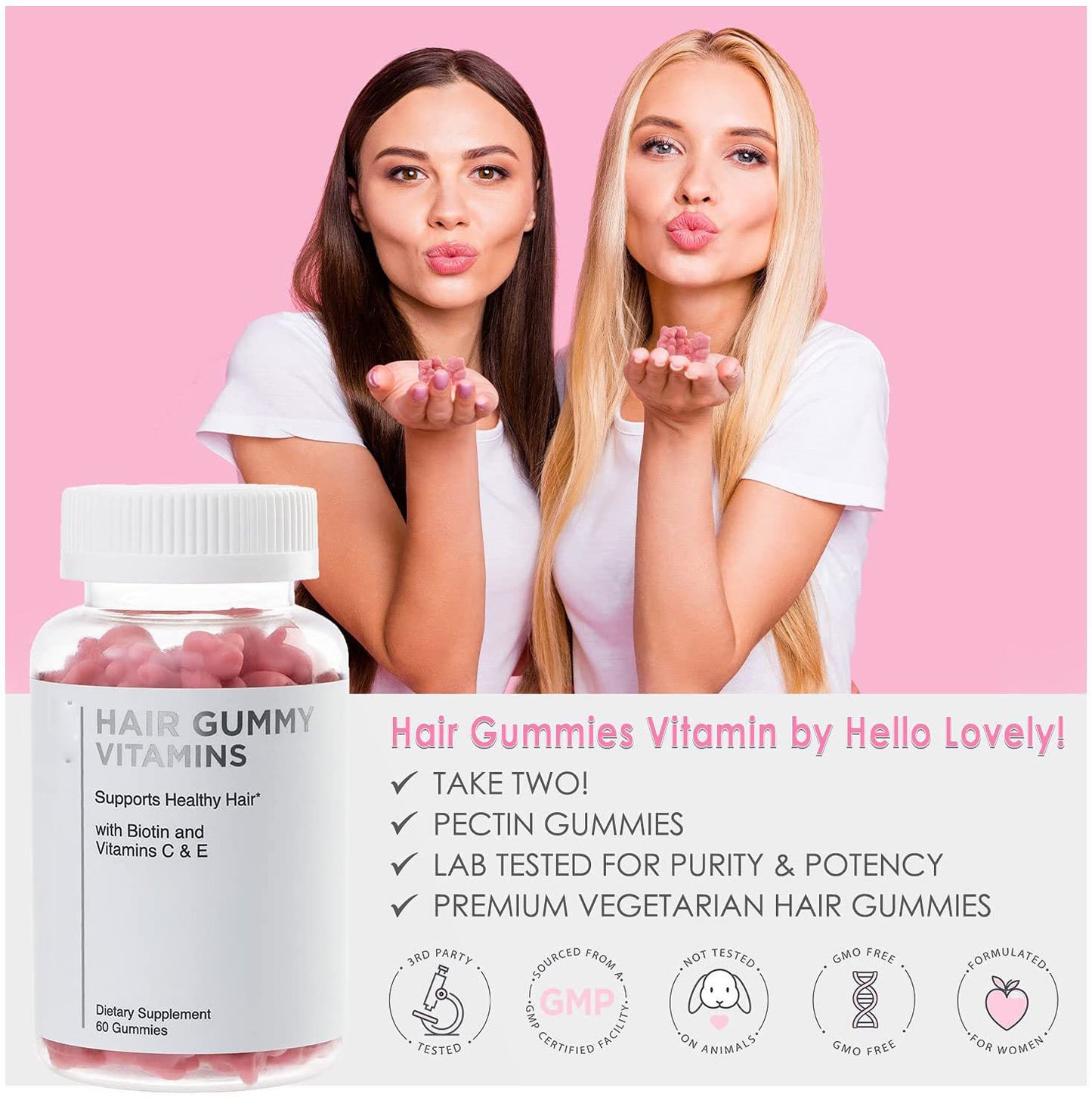 Composite Biotin Gummies, Hair Gummy Vitamins - Supports Hair Growth, Strengthens, Adds Shine and Vitality