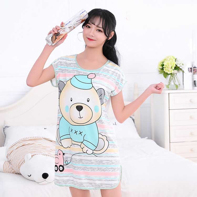 Tek Parça Karikatürlü İpekli Gecelik - Women's Cartoon Milk Silk One-piece Nightdress