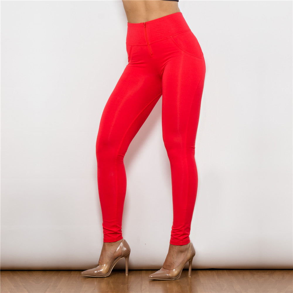 Red Leggings Pants Butt Lifting Leggings Peach Lift