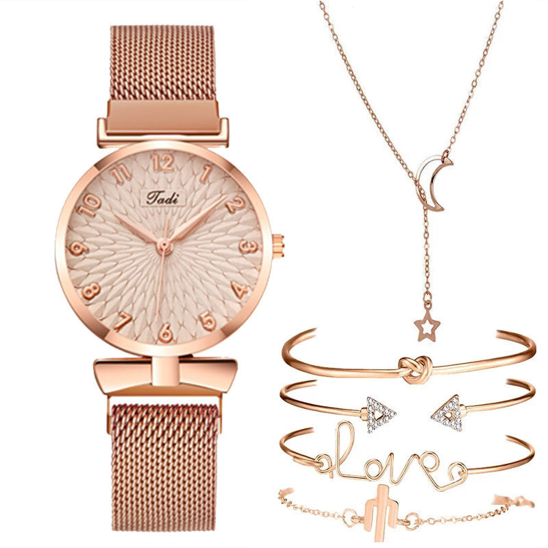 Comfort Gift Set: Woven Disk Belt, Quartz Watch, Necklace, Bracelet Set - 6-Piece Set