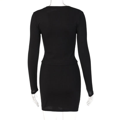 Buttoned Long-sleeved Blouse Slim-fit Skirt Suit Women