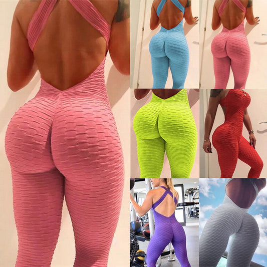 Hip-Lifting High-Waisted Mesh Sexy Fitness Jumpsuit