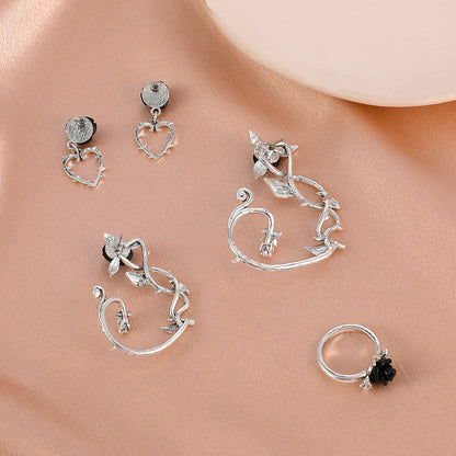 Rose Necklace, Earring, and Ring Set